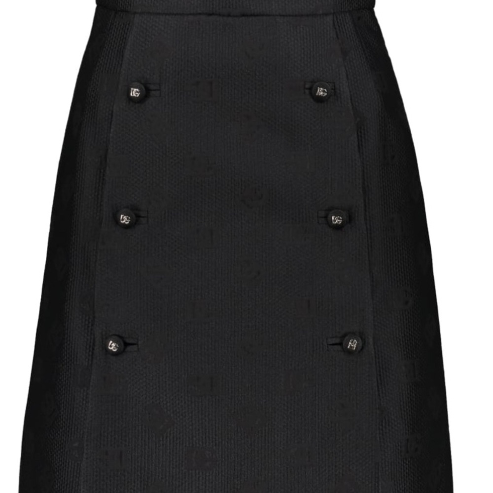 Dolce & Gabbana Black Textured Double-Breasted A-Line Skirt